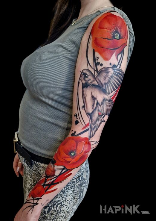 Tattoo Mąki rękaw in animals motif and graphic / illustrative style On the arm