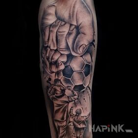 Tattoo Family tattoo On the arm motif: characters style: realistic