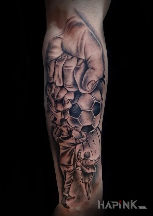Tattoo Family tattoo in characters motif and realistic style on the forearm
