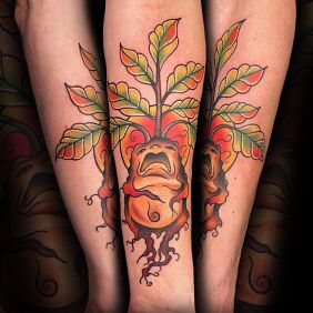 Tattoo Mandrake on the forearm motif: colorful style: newschool