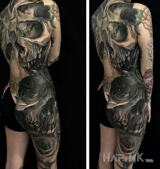 Tattoo Oczaszony :) in 3D motif and realistic style on the back