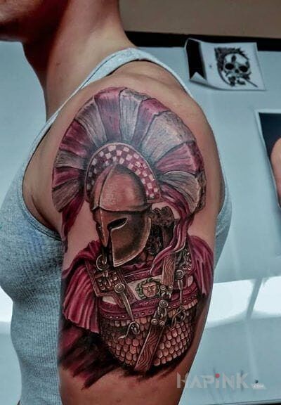 Tattoo Pretorianin in 3D motif and realistic style on the upper arm
