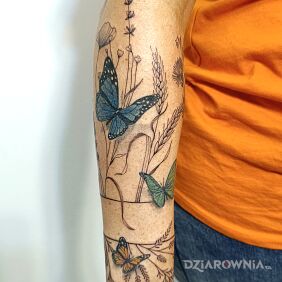 Tatuaż Polna łąka na ręce motyw: kwiaty styl: graficzne / ilustracyjne