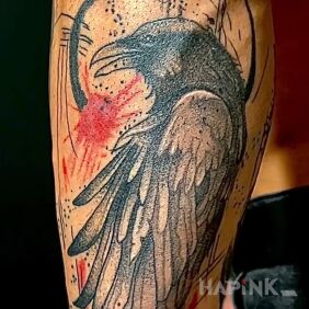 Tattoo Raven on the outer forearm On the arm motif: black and gray style: graphic / illustrative