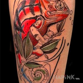 Tattoo Chameleon on the calf on the leg motif: animals style: graphic / illustrative