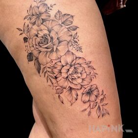 Tattoo Flowers on the thigh on the thigh motif: floral style: graphic / illustrative