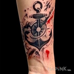 Tattoo Anchor on forearm cover up On the arm motif: cover-up style: trash polka