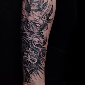 Tattoo Dark vibes 666 On the arm motif: demons style: graphic / illustrative