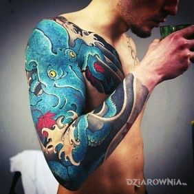 Tatuaż Ośmiornica na przedramieniu motyw: zwierzęta styl: japońskie / irezumi