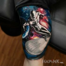 Tattoo Silver serfer on the leg motif: 3D