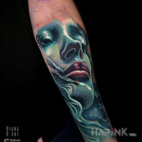 Tattoo Face - the beginning of the sleeve On the arm motif: colorful style: realistic