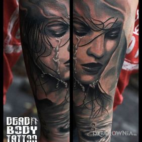 Tatuaż Część rękawa :) na przedramieniu motyw: twarze styl: realistyczne