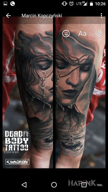 Tattoo Część rękawa :) in faces motif and realistic style on the forearm