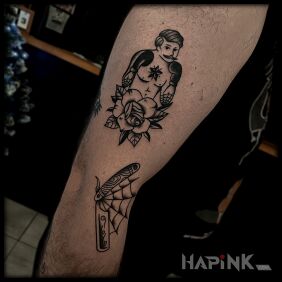 Tattoo Oldschool boxer and razor On the arm motif: Sport style: oldschool