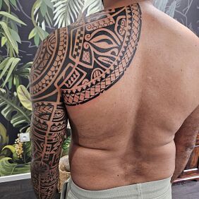 Tattoo Large Polynesian tattoo on the shoulder motif: ornaments style: Polynesian