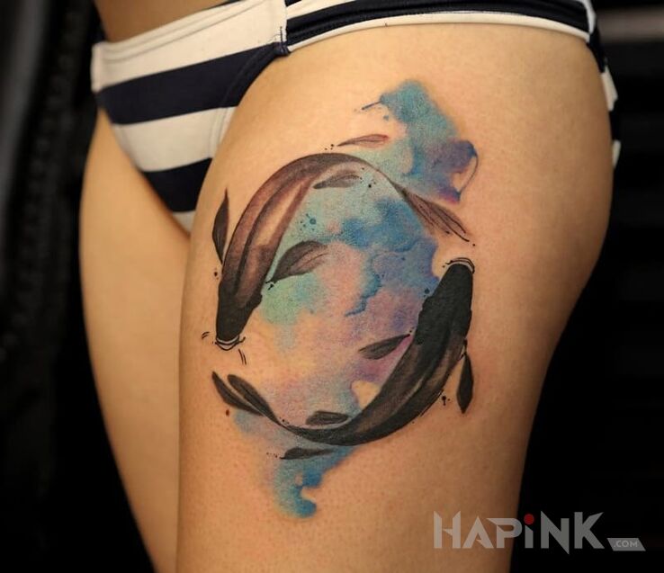Tattoo Walenie in animals motif and Watercolor style on the leg