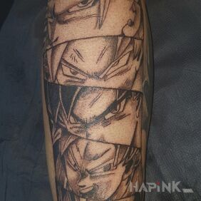 Tattoo Main characters from Dragon Ball on the forearm motif: manga / anime style: cartoon / comic book