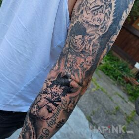 Tattoo Dragon ball sleeve back on the forearm motif: characters style: cartoon / comic book