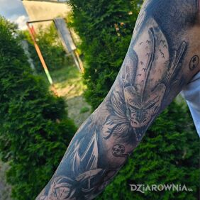 Tatuaż Dragon ball rękaw przód na ręce motyw: czarno-szare styl: kreskówkowe / komiksowe