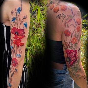 Tattoo Wildflowers On the arm motif: colorful style: realistic
