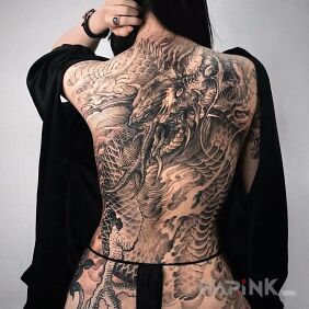 Tattoo Dragon, come forth! on the back motif: black and gray style: japanese / irezumi