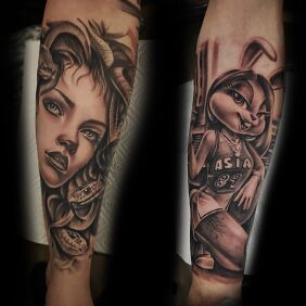 Tatuaż Meduza na przedramieniu motyw: postacie styl: realistyczne