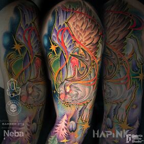 Tattoo Newschool Wolpertinger On the arm motif: characters style: graphic / illustrative