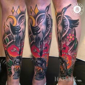 Tattoo Birds and other... on the calf motif: animals