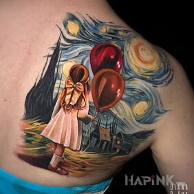 Tattoo Artistic Cover-up <3 on the shoulder blades motif: cover-up style: graphic / illustrative