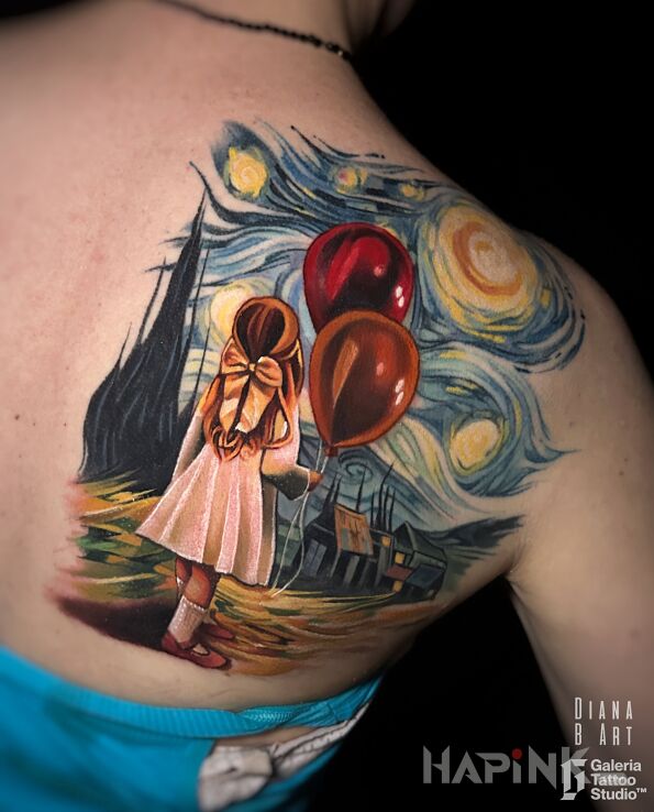 Tattoo Artystyczny Cover-up <3 in cover-up motif and surrealistic style on the shoulder blades