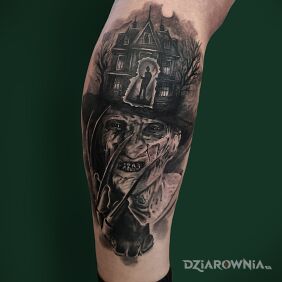Tatuaż Freddy Krueger na łydce motyw: twarze styl: realistyczne