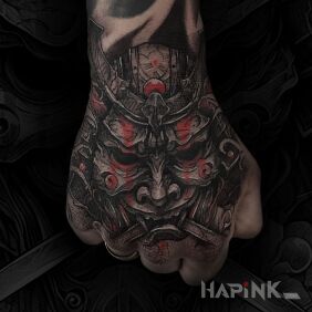 Tattoo Samurai On the arm motif: black and gray style: graphic / illustrative