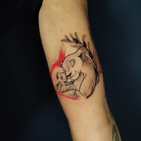 Tattoo Lioness with cub - The Lion King On the arm motif: animals style: graphic / illustrative