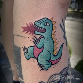 Tattoo Oldschool Godzilla on the calf motif: fantasy style: newschool