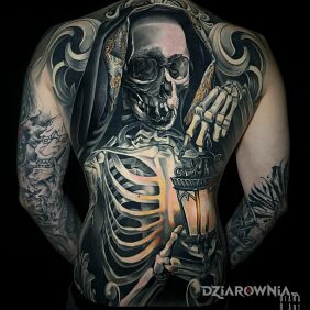 Tatuaż Grim Reaper Back Tattoo na plecach motyw: postacie styl: realistyczne