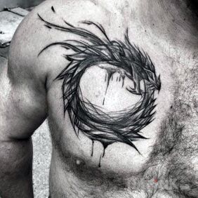 Tattoo Uroboros on the chest motif: characters