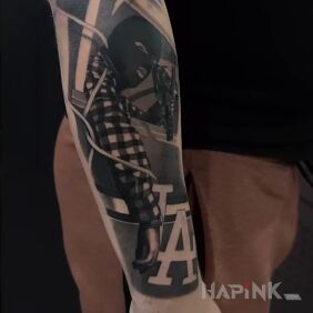 Tattoo Gangster On the arm motif: characters style: realistic