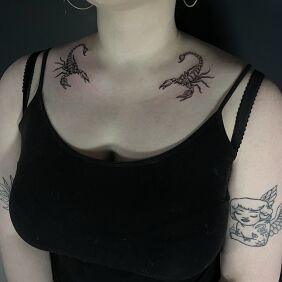 Tattoo Scorpions collarbones on the collarbone motif: zodiac signs style: graphic / illustrative