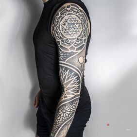 Tattoo Sacred geometry in all its glory on the forearm motif: mandalas style: dotwork
