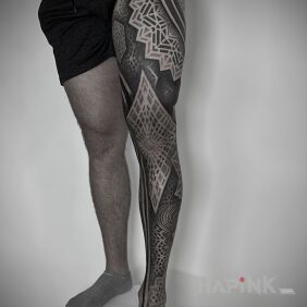 Tattoo The whole leg in geometry! on the knee motif: legsleeves style: dotwork