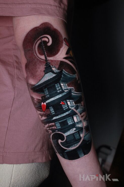 Tattoo Kościół Japoński in other motif and realistic style on the forearm