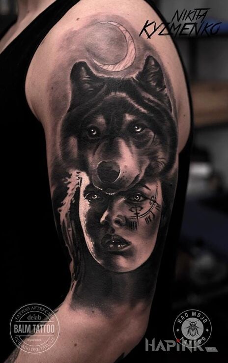 Tattoo Praca Nikity z Bad Mojo Tattoo Gdańsk in characters motif and realistic style on the upper arm
