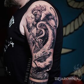 Tatuaż Posejdon na ręce motyw: fantasy styl: realistyczne