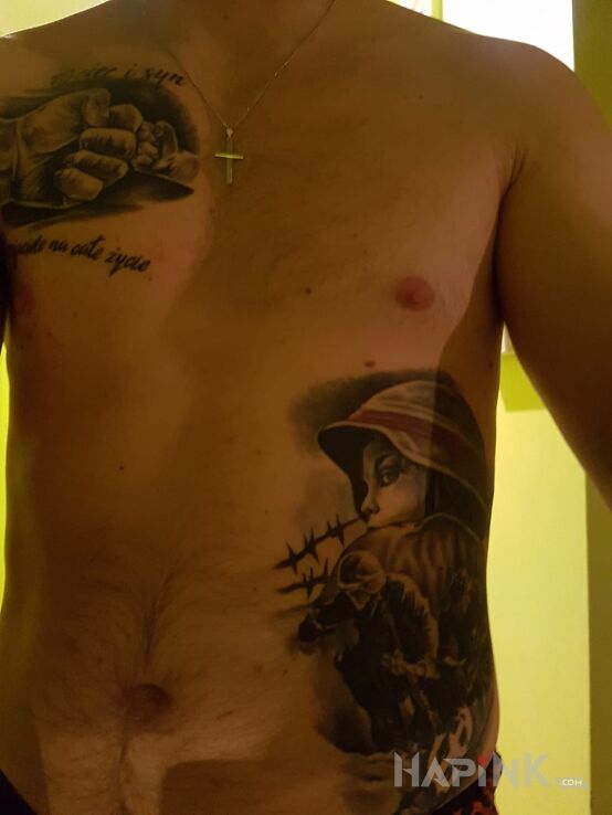 Tattoo Powstanie i sentymentalne in lettering motif on the ribs