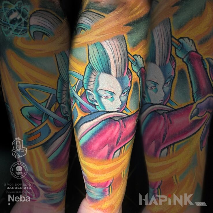 Tattoo Whis Dragon Ball in fantasy motif and cartoon / comic book style on the forearm