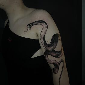 Tattoo Snake coiling on the arm on the upper arm motif: animals style: realistic