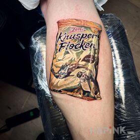 Tattoo Candies on the leg motif: colorful style: realistic
