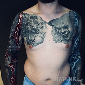 Tattoo Dragon on the bicep motif: sleeves style: realistic