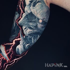 Tattoo Hania mask On the arm motif: 3D style: realistic