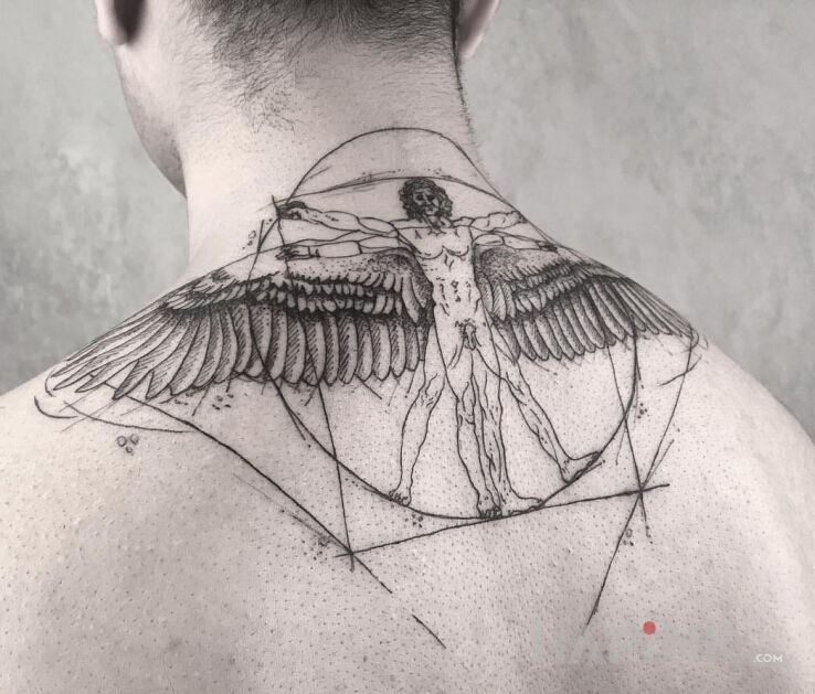 Tattoo Człowiek witruwiański in characters motif and graphic / illustrative style on the nape